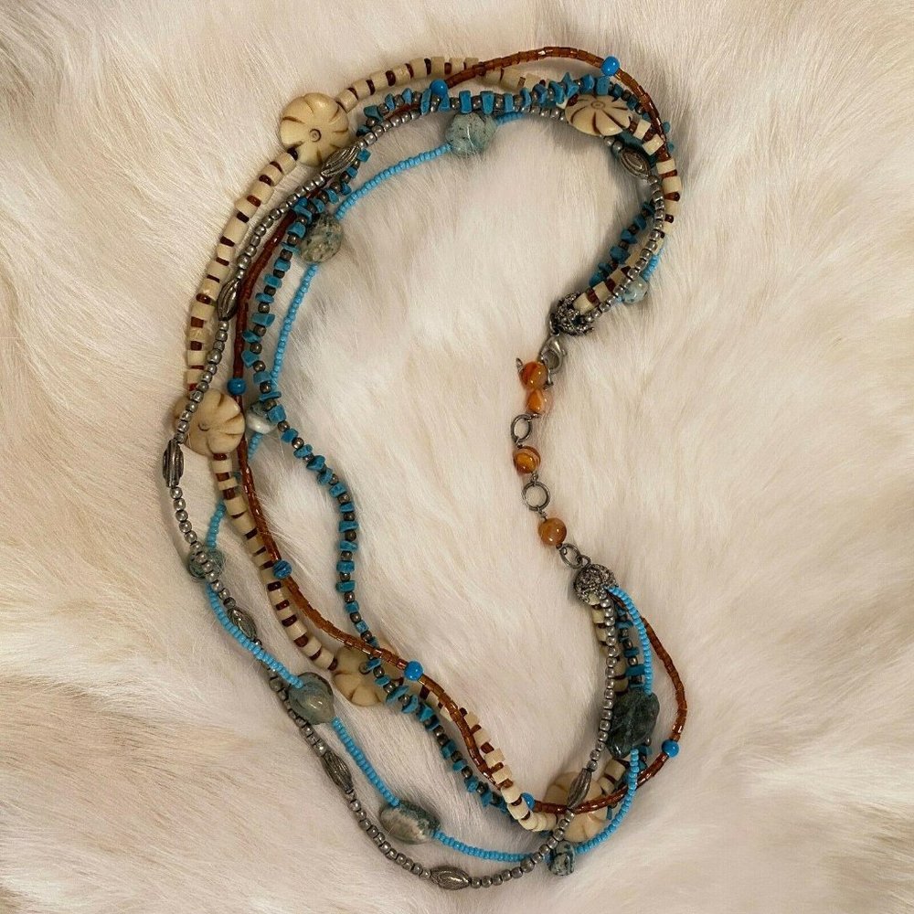 Western Necklace Natural Stone Carved Flower Festival Coastal Boho Hippie 5361 - Picture 7 of 8